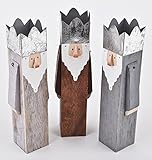 Heilige drei Könige 3er Set Figuren Holz braun grau Weihnachtsdeko Xmas (28x8x6cm)