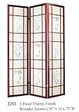 Cherry finsh 3 panel room divider screen with floral design