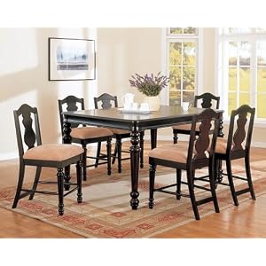 7pc Espresso Finish Counter Height Dining Table and Bar Stool Set by
