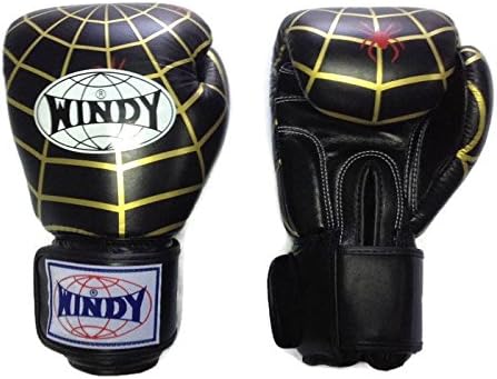 Auth Windy Muay Thai Gloves Kickboxing K1 Boxing Gloves Genuine Leather BGVH Black Spider - 6,8,10,12,14,16,18 oz (14 oz)