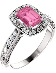 Platinum 7.00x5.00mm Emerald Cut Pink Sapphire and Diamond Ring -- LIFETIME WARRANTY