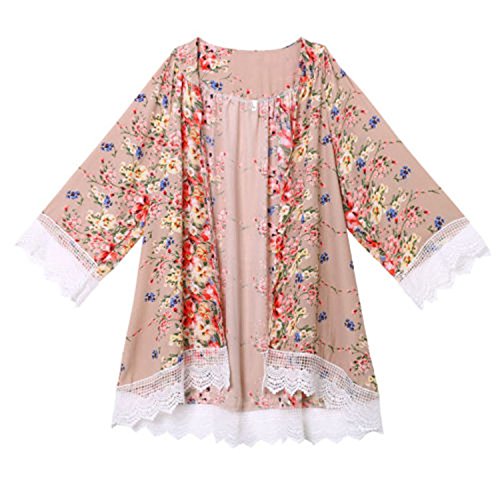 Sannysis Women Printed Chiffon Shawl Kimono Cardigan Tops Cover Up Blouse (L)