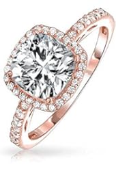 Bling Jewelry 925 Sterling Silver Rose Gold Plated CZ Cushion Cut Halo Engagement Ring