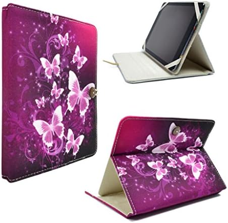 TaylorHe Cover for iPad Air / iPad Air 2 / Samsung Galaxy Tab 3 10.1 Folio Case 3 Level Stand Padded Canvas Beautiful Prints Pink Butterflies Sparkles