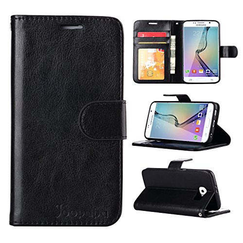 S6 Edge Case, Galaxy S6 Edge Case, Joopapa Samsung Galaxy S6 Edge Luxury Fashion Pu Leather Magnet Wallet Flip Case Cover with Built-in Credit Card/ID Card Slots for Samsung Galaxy S6 Edge (Black)