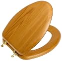 Mayfair 19601BR 378 Natural Wood Series Toilet Seat with Brass Hinges, Elongated, Natural Oak