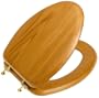 Mayfair 19601BR 378 Natural Wood Series Toilet Seat with Brass Hinges, Elongated, Natural Oak