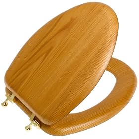 Mayfair 19601BR 378 Natural Wood Series Toilet Seat with Brass Hinges, Elongated, Natural Oak