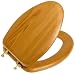 Mayfair 19601BR 378 Natural Wood Series Toilet Seat with Brass Hinges, Elongated, Natural Oak