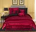 Queen Size Bedding-7 Pieces Super Soft Solid Burgundy and Black Reversible Fine Satin Comforter Set Bed-in-a-bag