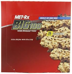 MET-Rx Big 100 Meal Replacement Bar, Chocolate Chip Cookie Dough, 3.52-Ounce Bars (Pack of 12)