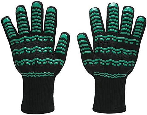 Armors Gloves (Set of 2) - Oven Gloves, Heat Resistant Grill Barbecue, Cooking Gloves with Extra-long Cuff - 1 Pairs (Black and Green Stripe)