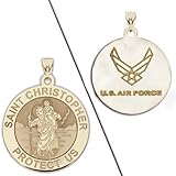 Saint Christopher Doubledside AIR FORCE Religious Medal 14K Yellow or White Gold or Sterling Silver