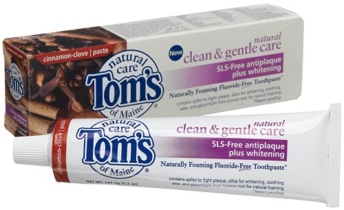Tom's of Maine Natural Clean and Gentle SLS-Free Anticavity plus Whitening Cinnamon Clove Toothpaste, 5.2 -Ounce Tubes (Pack of 6)