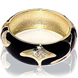 Hinged Bangle Bracelet-Black and Yellow Gold with CZ stones accent