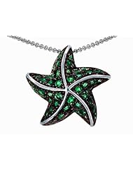 Original Star K (tm) Starfish Pendant With Round Simulated Emerald in 925 Sterling Silver