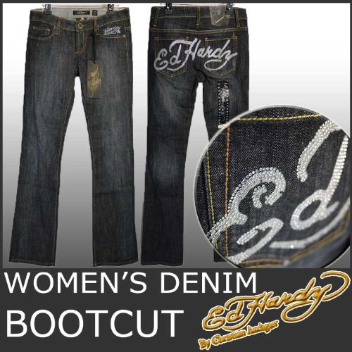 (エド・ハーディー)ED HARDY デニムブーツカット/ロゴ&ストーン 1111ジーンズ美脚Gパン