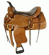 16" DOUBLE T Tooled Western Pleasure Saddle BRASS