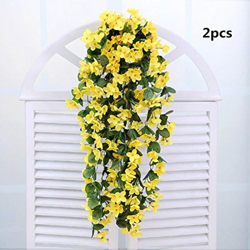 2 Bunches 2.6 Ft Artificial Silk Wisteria Violet Hanging Flowers Bracketplant Vine Plants Floral Wedding Party Wall Home Decor --Yellow