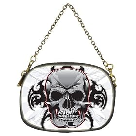 Cosmetic Bag (Clutch Purse, Makeup Bag) (2-Sided) of Tribal Skull (Ancient Tattoo, Art, Flaming, Flames, Chinese, Fake, Gothic, Native American)