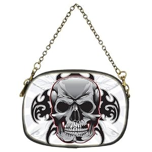 Cosmetic Bag (Clutch Purse, Makeup Bag) (2-Sided) of Tribal Skull (Ancient Tattoo, Art, Flaming, Flames, Chinese, Fake, Gothic, Native American)