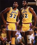 MAGIC JOHNSON & JAMES WORTHY LOS ANGELES LAKERS 8X10 SPORTS ACTION PHOTO (D)