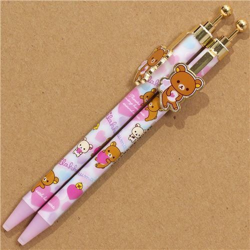 Imagen 1 de Bolígrafo blancoRilakkuma con corazones rosas y clip con oso