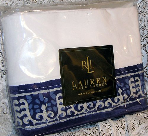 Ralph Lauren Blue Seychelles Border Queen Flat Sheet