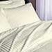 Rajlinen Luxury 600-Thread-Count Sateen Queen Sheet Set, Ivory Stripe (1 Flat/Top Sheet, 1 Fitted Sheet with 15 Inch Super Deep Pocket & 2 Pillow case)