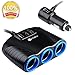 FICBOX® 3-Socket Cigarette Lighter Power Adapter DC Outlet Splitter 3.1A 3-Port USB Car Charger for iPhone6s/6/6 Plus,iPad, Samsung Galaxy S6/S6 Edge ect