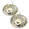 Large Animal Print Round Drop Pierced Fashion Earrings Gold & Black