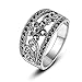 Mytys Antiqued Hollowed Flower Black Marcasite Crystal Band Rings
