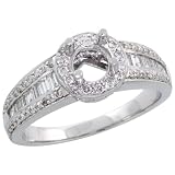 14k White Gold Semi-Mount Diamond Ring, w/ 0.81 Carat Baguette & Brilliant Cut Diamonds, 5/16 in. (8mm) wide