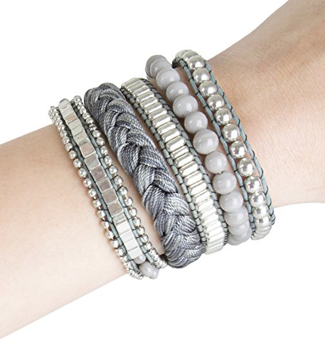 Fashion Bracelet for FitBit, Avia, or Misfit Activity Tracker - The ROSIE Beaded and Braided Snap Bracelet in Grey - Size M/L - Activity Tracker Not Included