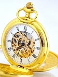 K22 JACK WINNER FEINE MECHANISCHE SKELETT TASCHENUHR VERGOLDET MIT KETTE