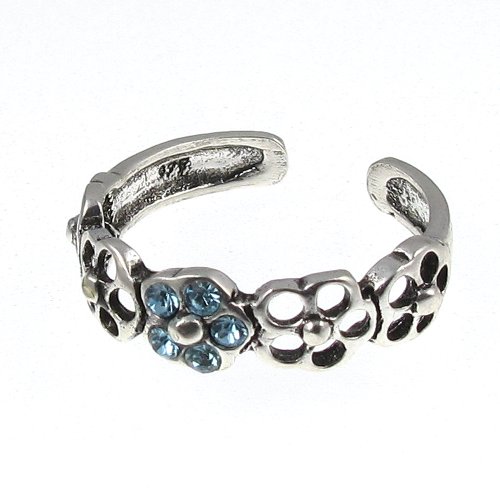  Bague de Doigt de Pied en Argent Sterling - Bleu fleur en cristal