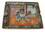 Asian rectangular plate / ashtray, Rose Medallion design - hand painted porcelain