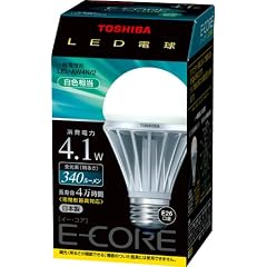 TOSHIBA E-CORE LED電球 一般電球形4.1W(白色相当) LEL-AW4N/2