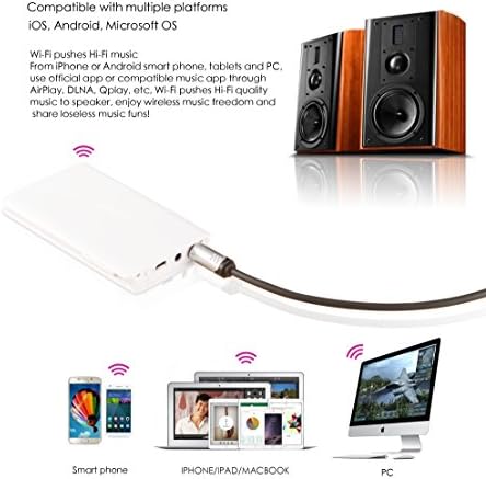 Ukonnect Ultra-portable Hifilink Music Audio Wi-Fi Streaming Device. Wireless Receiver Component for Streaming Music. Supports DLNA Airplay Qplay for PCs, Macs, iPhones, and Android Phones. White