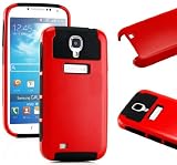 myLife (TM) Red and Black – Classic Tough Design (2 Piece Hybrid Bumper) Hard and Soft Case for the Samsung Galaxy S4 “Fits Models: I9500, I9505, SPH-L720, Galaxy S IV, SGH-I337, SCH-I545, SGH-M919, SCH-R970 and Galaxy S4 LTE-A Touch Phone” (Fitted Back Solid Cover Case + Internal Silicone Gel Rubberized Tough Armor Skin)