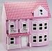 MamaKiddies Victorian Pink Wooden Dolls House with complete furniture and 4 dolls