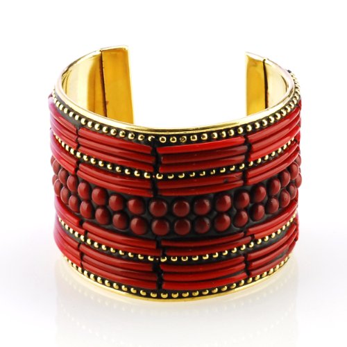 Brass and Red Tone Gypsy Inspired Cuff Bracelet