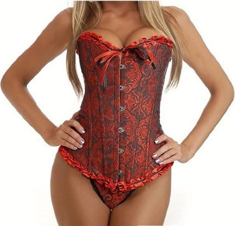 AliceCorset Women's Boned Lace Up Corset Satin Overbust Corset with G-string B&R 5X-Large