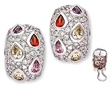 C.Z. With Big Tear Shape Colored Stones Set Into A Dome Style (.925) Sterling Silver Earring