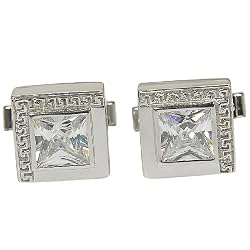 Mens Accessory Cufflinks Sterling Silver Zircon Gemstone (cflng251)