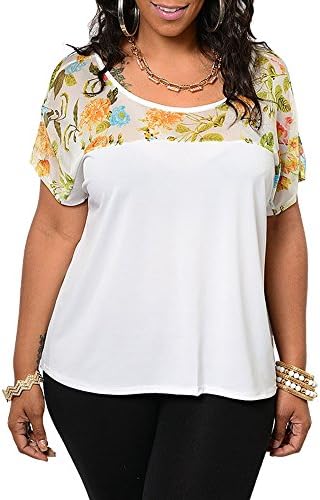 DHStyles Women's Plus Size Sexy Sheer Chiffon Floral Open Back Top-3X - Ivory