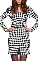 V-neck Strapless 2015 Long Sleeves Plunging Neck Cocktail Knee Length Geometric Print Bodycon Dress/Party Dress 