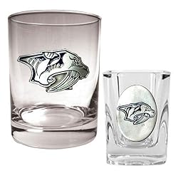 Nashville Predators NHL Rocks Glass & Square Shot Glass Set - Primary Logo by Great American Products