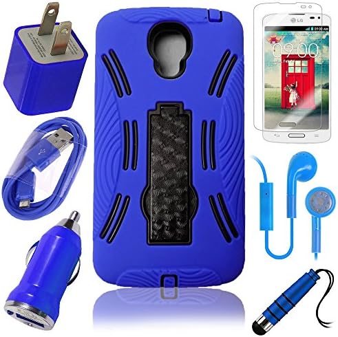 Celkits 7 Item Bundle for LG Volt S740 Blue Shock Proof Rugged Kickstand Case, USB Car Charger Plug, USB Home Charger Plug, USB 2.0 Data Cable, Metallic Stylus Pen, Stereo Headset & Screen Protector (7 Items) Retail Value: $89.95