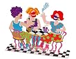 Girlfriends in a Cafe Scene - by Dan Shamir ( 12.4x9.6" )
